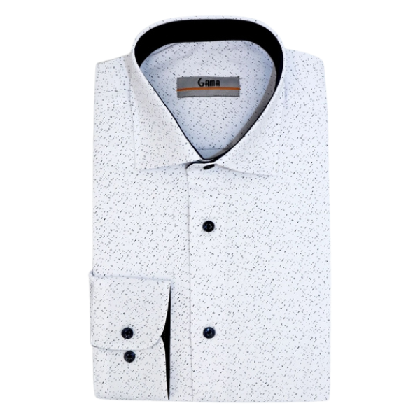 Camasa barbati CONFORT DND Y24-01 Slim Fit, alb/imprimeu bleumarin, Gama | marimea 39/40 — poza produs 1/2