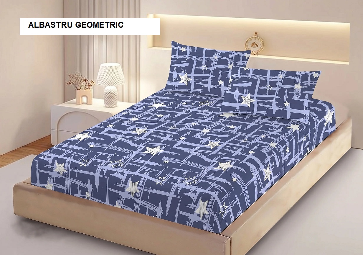 Poza produs Husa de pat FINET + 2 fete de perna albastru geometric 200x160 cm, Ralex | 1 buc