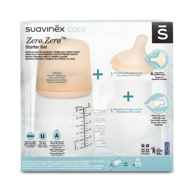 Poza produs Set biberon anticolici cu debit variabil Zero Zero, Suavinex | 180 ml