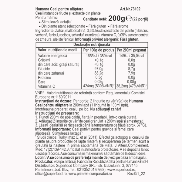 Poza produs Ceai pentru alaptare, Humana | 200 g