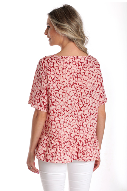 Poza produs Bluza volan CV24063 roz/rosu pastel, Cesy | marimea XL