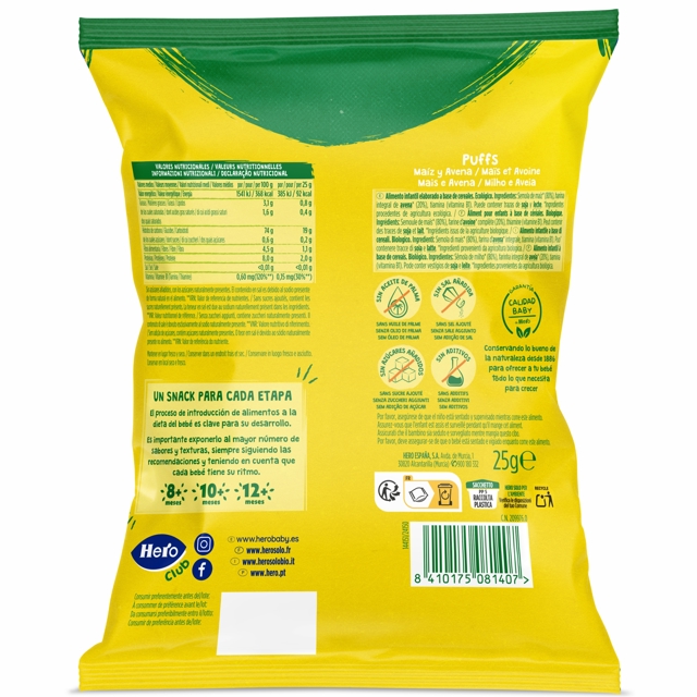 Poza produs HERO SOLO SNACK PORUMB SI OVAZ 25G ECO 8LUNI+ 29916