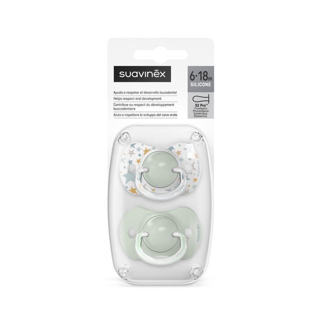 Poza produs Suzeta fiziologica din silicon SX Pro Dreams, 6-18 luni, Verde, Suavinex | 2 bucati