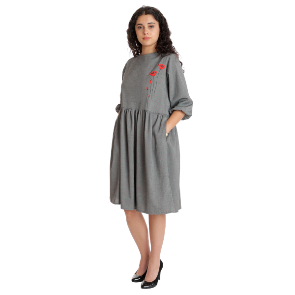 Poza produs Rochie midi cu buzunare ERT24V295 gri, Eranthe | marimea M