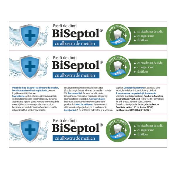 Poza produs Biseptol pasta de dinti cu Argint ionic, Dacia Plant | 75 ml