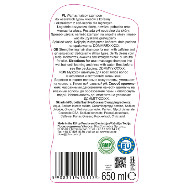 Poza produs SAMPON FORTIFIANT NATURAPHY MEN CU CAFEINA SI GISENG 650ML