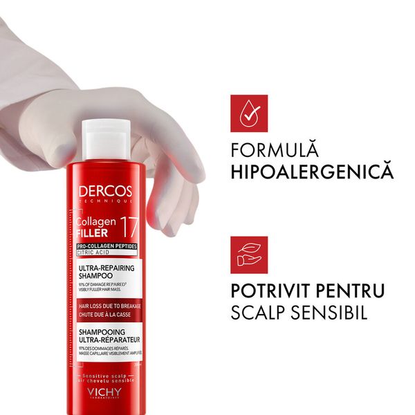 Poza produs Sampon ultra-reparator pentru par deteriorat si fragil Dercos Collagen 17 Filler, Vichy | 200 ml