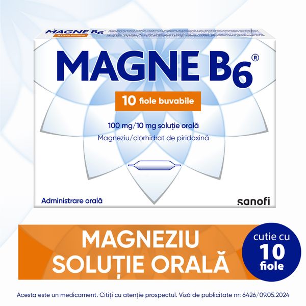 Poza produs Magne B6 solutie orala 100 mg/10 mg, Sanofi | 110 fiole x 10 ml