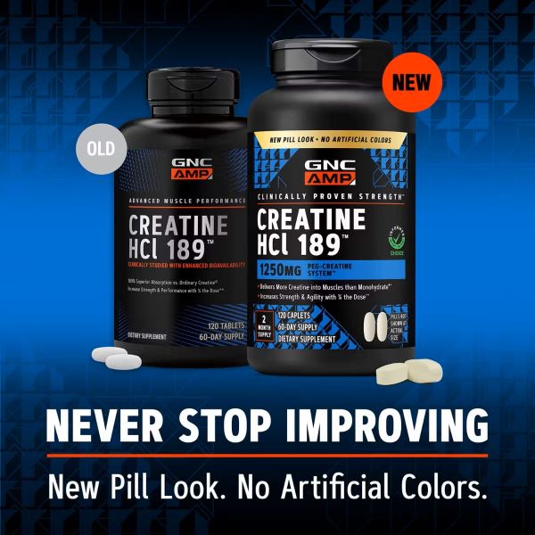 GNC AMP Creatine HCl 189, Creatina Clorhidrat cu Administrare si Absorbtie Rapida | 120 tb — poza produs 4/13