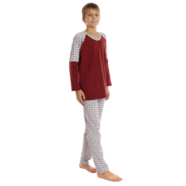 Pijama baieti AI2515 grena/alb imprimeu, Andana | marimea 40 (13/14 ani) — poza produs 2/3
