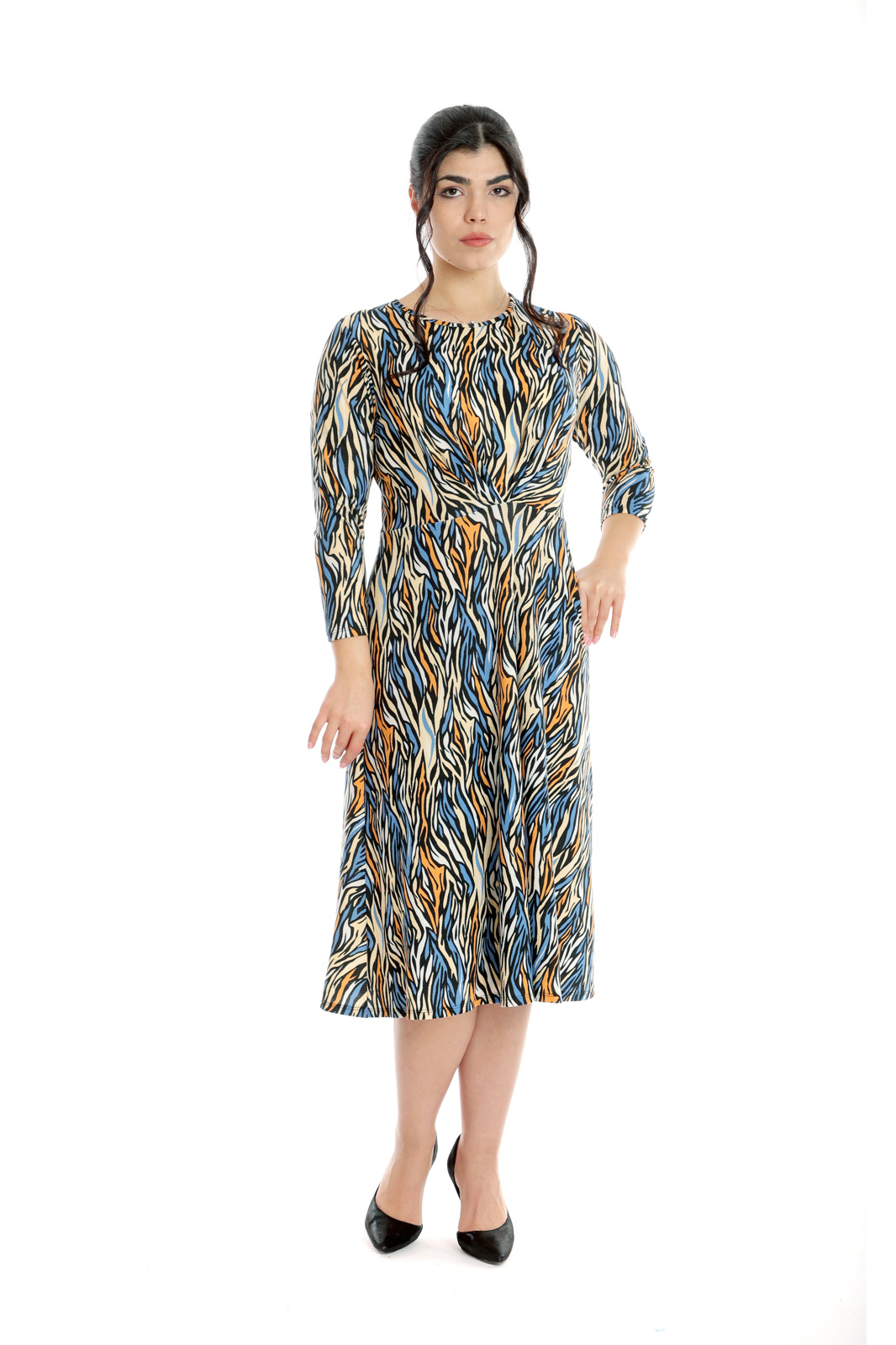 Poza produs Rochie pliuri bust CP24027 SIZE albastru/orange animal print, Cesy | marimea XXXL