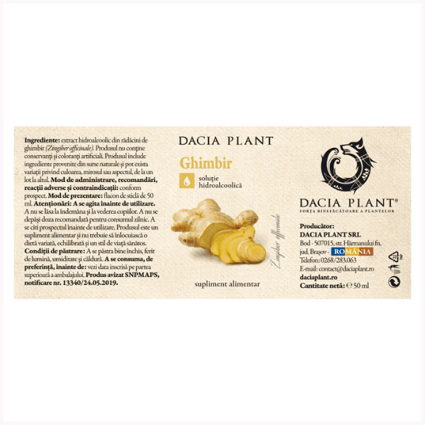 Poza produs Tinctura Ghimbir, Dacia Plant | 50 ml