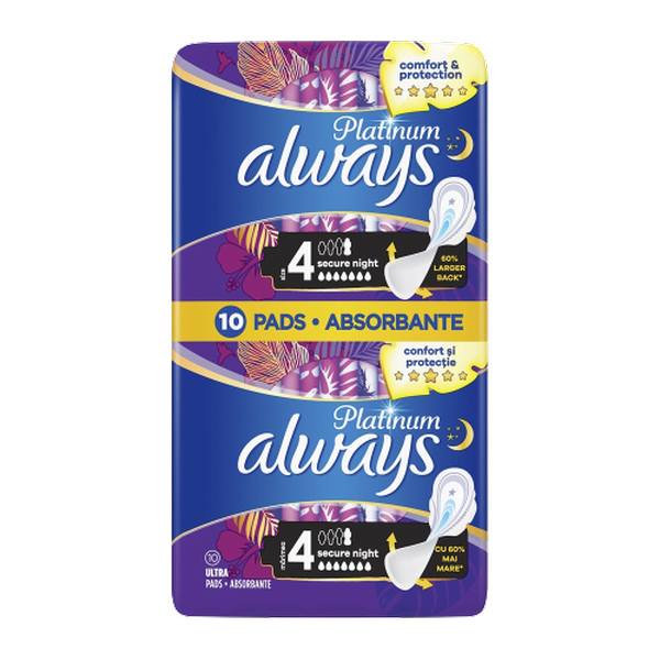Poza produs Absorbante Platinum Secure Night marimea 4, Always | 10 buc