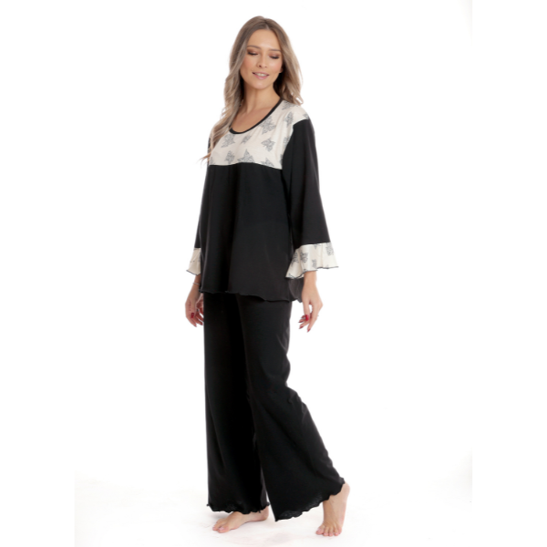 Pijama dama AI2503 negru/crem fluturi, Andana | marimea S — poza produs 2/3