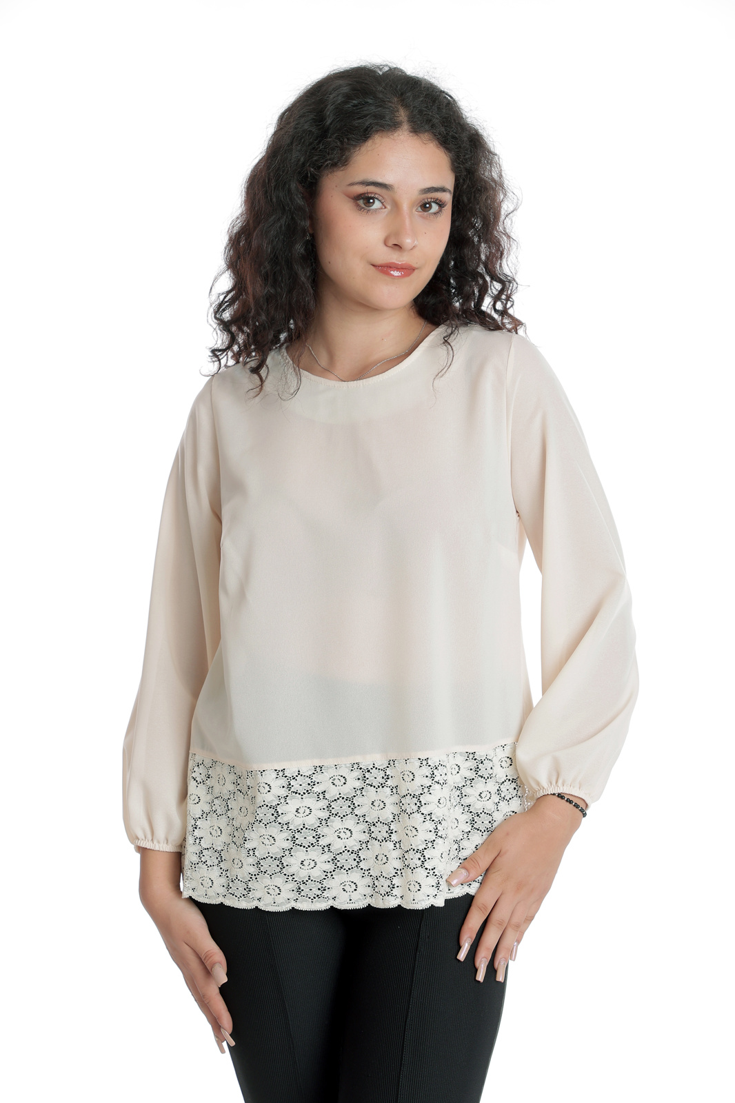 Poza produs Bluza voal si dantela CT23070 crem, Cesy | marimea L
