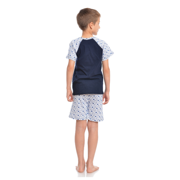 Pijama de vara baieti AV2241 bleumarin/print geometric, Andana | marimea 34 (7/8 ani) — poza produs 3/4