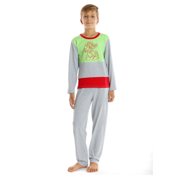 Pijama copii (baieti) AI2360 gri/vernil/rosu, Andana | marimea 38 (11/12 ani) — poza produs 1/3