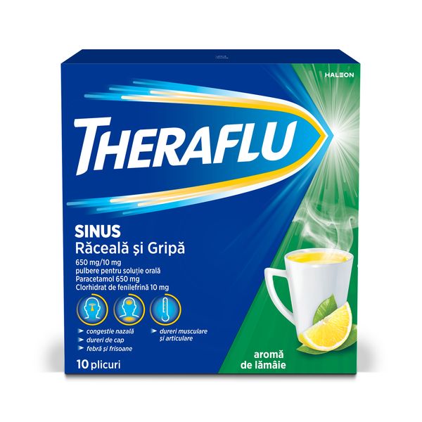 Poza produs Theraflu Sinus raceala si gripa 650 mg/10 mg, Haleon | 10 plicuri