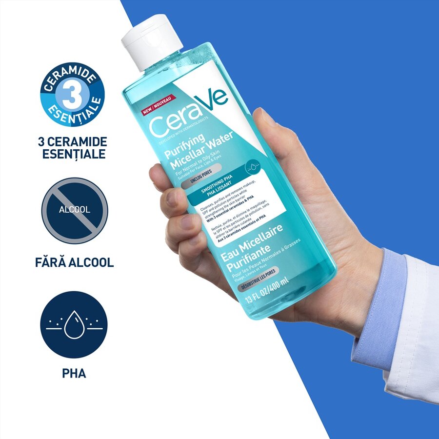 Apa micelara purifianta pentru ten Normal si Gras, Cerave | 400 ml — poza produs 7/8