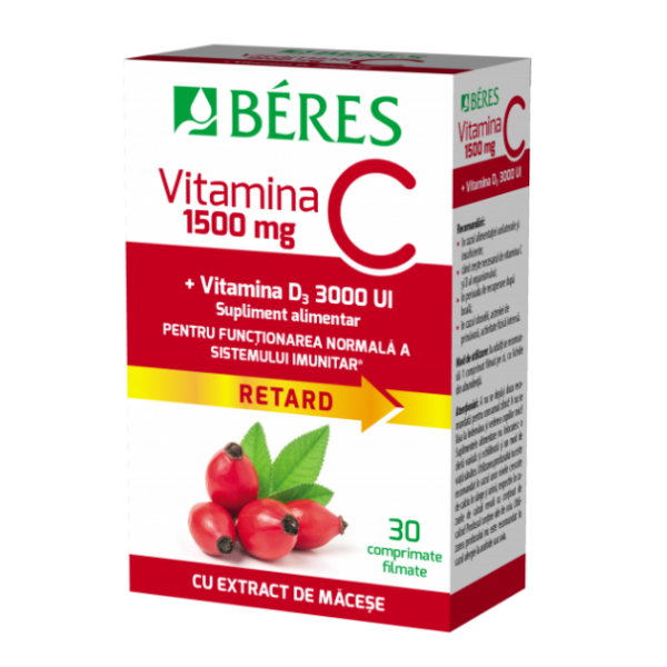 Poza produs Vitamina C 1500 mg + Vitamina D3 3000UI Retard, Beres Pharmaceuticals | 30 comprimate