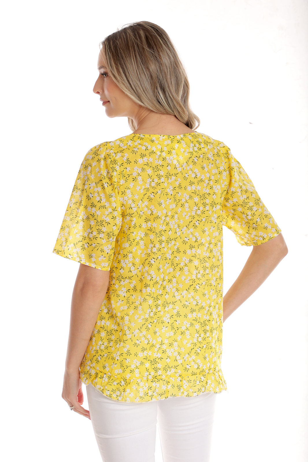 Poza produs Bluza volanas CV25044 galben microfloral, Cesy | marimea XL