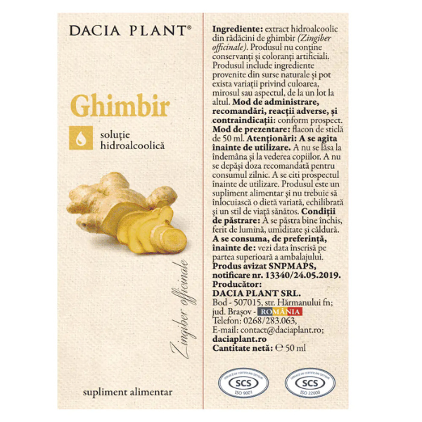 Poza produs Tinctura Ghimbir, Dacia Plant | 50 ml