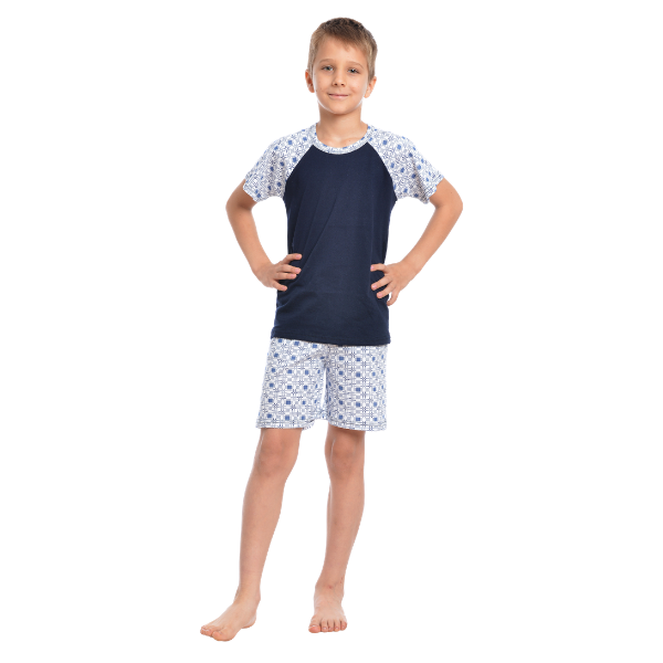 Pijama de vara baieti AV2241 bleumarin/print geometric, Andana | marimea 34 (7/8 ani) — poza produs 2/4