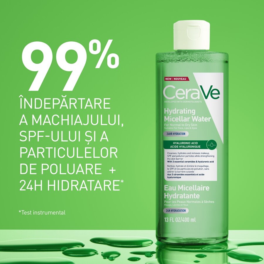 Apa micelara hidratanta pentru ten Normal si Uscat, Cerave | 400 ml — poza produs 3/7