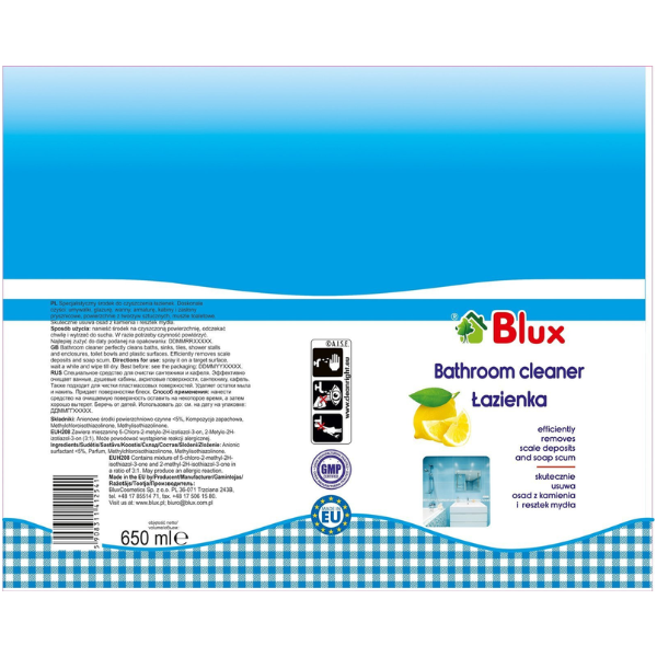 Poza produs Solutie pentru curatare baie, Blux | 650 ml