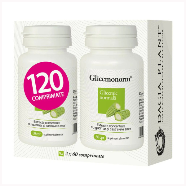 Poza produs Glicemonorm cu extract de castravete amar, Dacia Plant | 120 comprimate