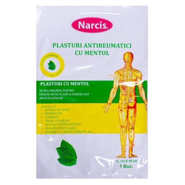Poza produs Plasturi antireumatici cu Mentol, 12 x 18 cm, Narcis | 1 buc