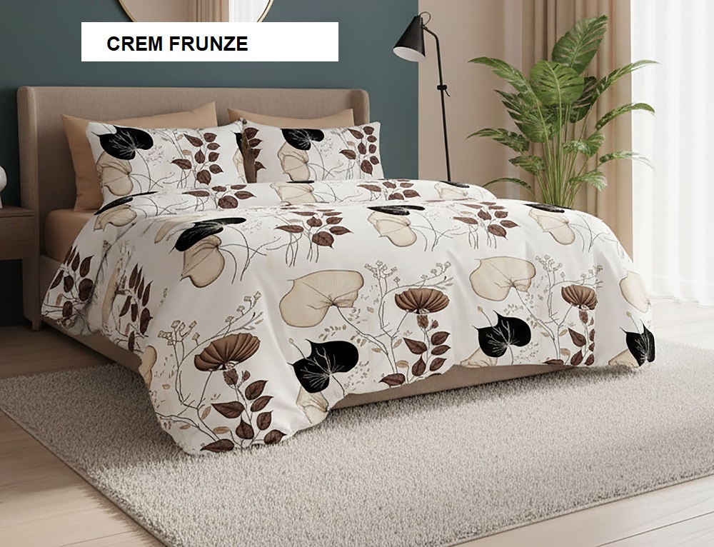Poza produs Lenjerie de pat policoton ELVO crem frunze 230x250 cm, Ralex | 1 buc