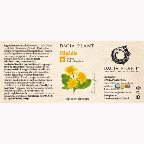 Poza produs Tinctura Papadie, Dacia Plant | 50 ml
