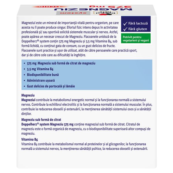 Magneziu lichid 375 mg, Doppelherz System | 10 flacoane — poza produs 2/4