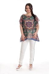 Bluza dama voal CV23046 verde & albastru arabesc, Cesy | marimea S/M