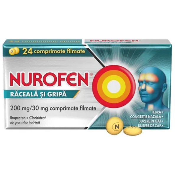Poza produs Nurofen Raceala si Gripa 200mg/30mg, Reckitt Benckiser | 24 comprimate filmate