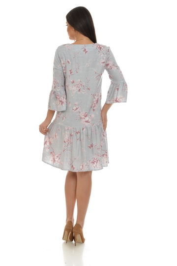 Poza produs Rochie retro cu volane V55 gri floral, Eranthe | marimea S