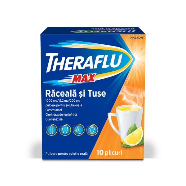 Poza produs Theraflu Max raceala si tuse 1000 mg/12,2 mg/200 mg, Haleon | 10 plicuri