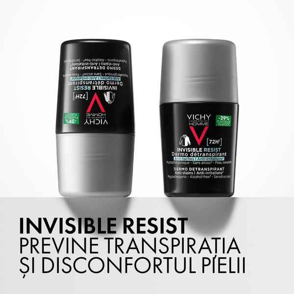 Poza produs Pachet Deodorant roll-on antiperspirant pentru barbati Invisible Resist 72H, 50 ml + 50 ml, Vichy