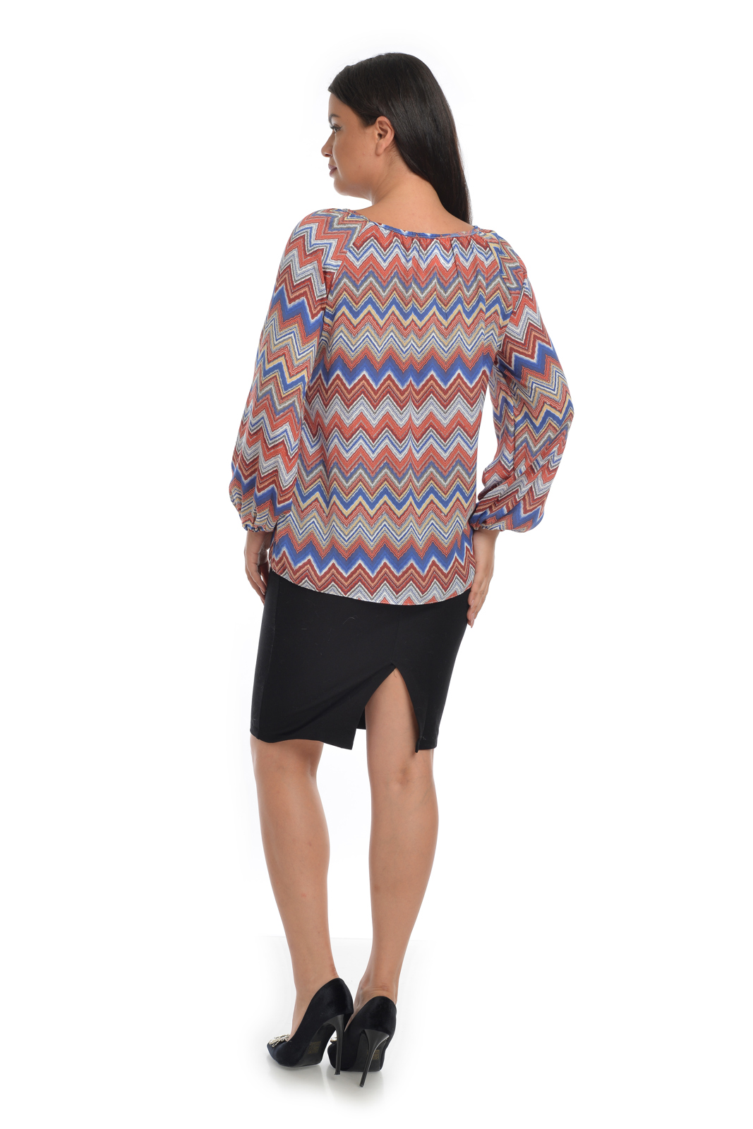 Poza produs Bluza dama ie CT21055 albastru & caramiziu zig-zag, Cesy | marimea L