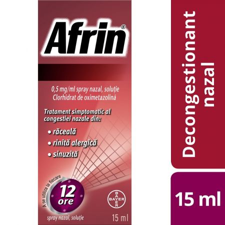 Poza produs Afrin decongestionant nazal spray, 0,5 mg/ml, Bayer | 15 ml