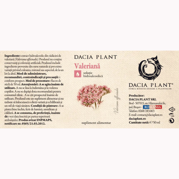 Poza produs Tinctura Valeriana, Dacia Plant | 50 ml
