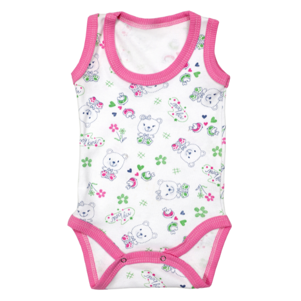 Body maiou/2 capse RB01 alb/imprimeu ursuleti/roz prafuit, Rombaby | 12/18 luni