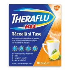 Theraflu Max raceala si tuse 1000 mg/12,2 mg/200 mg, Haleon | 10 plicuri