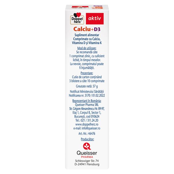 Calciu + D3, Doppelherz Aktiv | 30 comprimate — poza produs 3/4