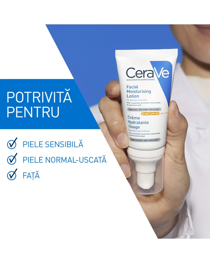 Poza produs CeraVe crema hidratanta pentru ten normal-uscat cu SPF 50 | 52 ml