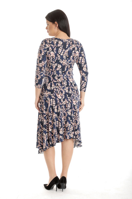 Poza produs Rochie petrecuta si colturi CP23011 bleumarin floral, Cesy | marimea M