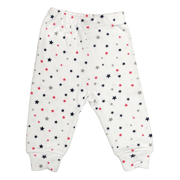 Poza produs Pantaloni cu manseta RB08 alb/stelute colorate, Rombaby | 9/12 luni