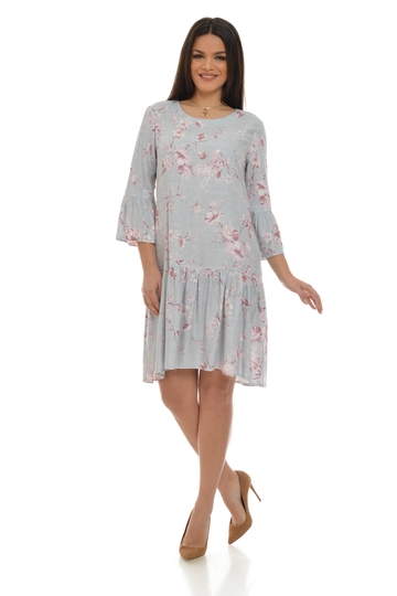 Poza produs Rochie retro cu volane V55 gri floral, Eranthe | marimea S