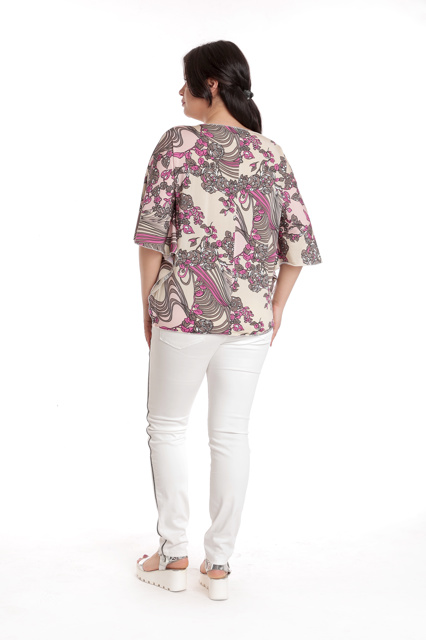 Poza produs Bluza fluture CV23041 somon & ciclame floral, Cesy | marimea S